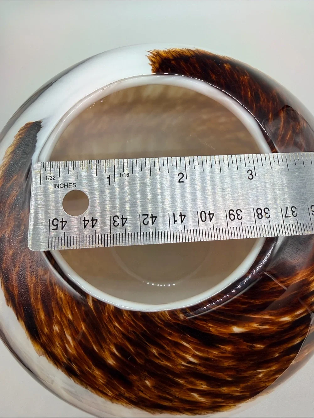 VTG Heavy Cased Glass Globe Vase Tortoiseshell Pulled Feather Swirl MCM Style 7